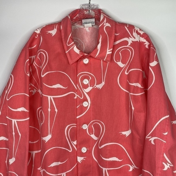 Michigan Rag Company Pink Flamingo Button Up Shirt Size Medium - Picture 2 of 8